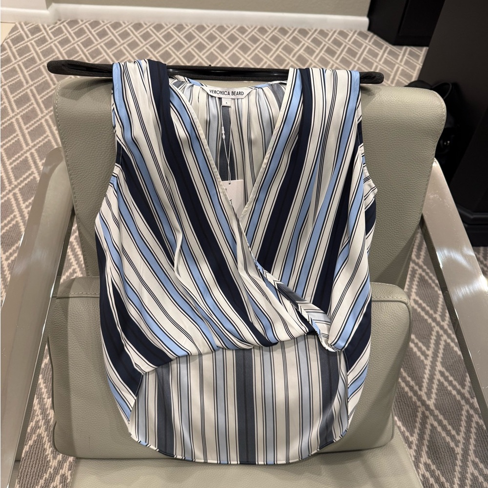Veronica Beard Navy and White Striped Blouse